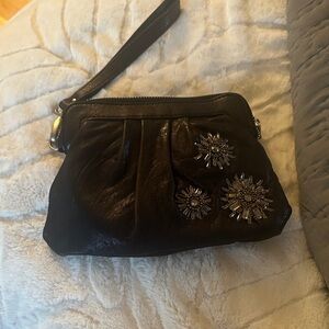 Fossil Black Clutch with Floral Accents